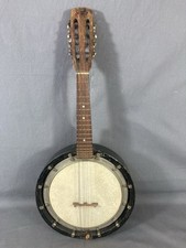 Banjo Vintage 8 Corde Anni 40/50 Manico Dritto Pelle Originale