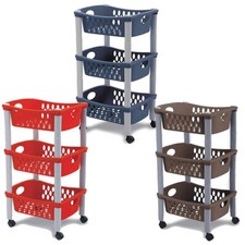 Carrello con Ruote Otello per Cucina Bagno 3 Piani Blu Tortora Rosso Stefanplast