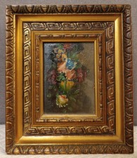 ANTICO QUADRO DIPINTO AD OLIO NATURA MORTA CORNICE IN LEGNO PREGIATO DORATO