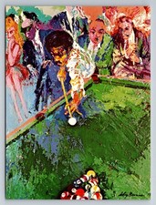 LeRoy Neiman Black Break Billiards Art Printed Lithograph Postcard