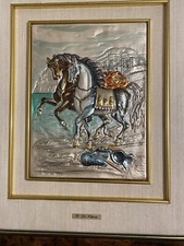 Quadro G.De Chirico in Argento 925 “Cavalli”.50x44x3,5 cm.Made in Italy