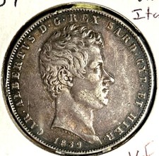 1848 Sardegna 5 Lire #J449