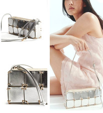 Borsa a tracolla H&M argento interconnessa 1294740001 pannelli rettangolari chiusura zip