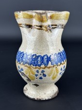 Ceramica Di Grottaglie Antico Vaso A Brocca In Maiolica Policroma Epoca XIX Sec.