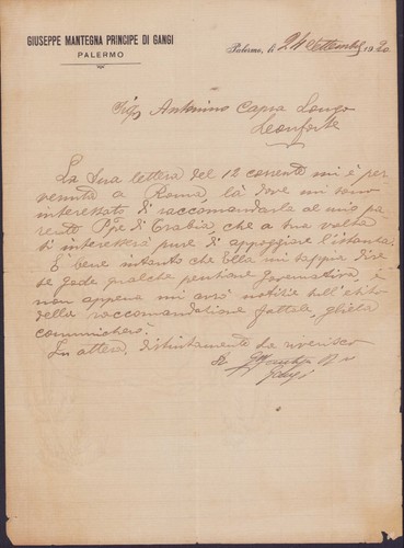 1920 lettera giuseppe mantegna - 1920,