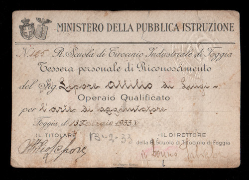 Tessera fascista ministero - tessera,