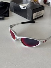 Set completo originale vintage Oakley Minute - occhiali da sole bianchi cromati + lenti rosse 