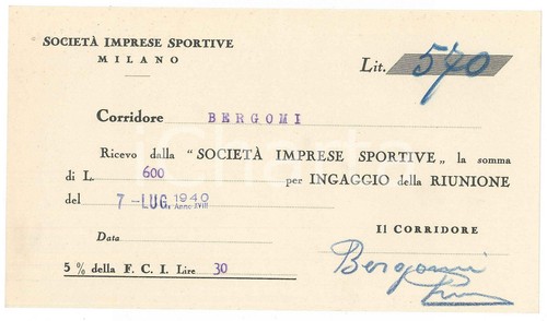 1940 ciclismo milano ricevuta - 1940,