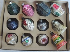 Scatola 12 Desiderabili Vecchio Natale Decorato Vetro 2" Albero Ornamento Lanterna Antiurto