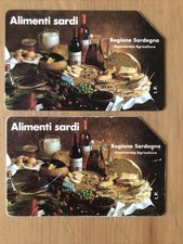 G 198/199 C&C 2255/2256 RARA COPPIA SCHEDE TELEFONICHE USATE ALIMENTI SARDI SIP