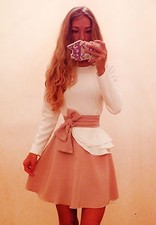 Mini Abito nudo Bicolore gonna drappo top Long Sleeve Round Neck Skater Dress