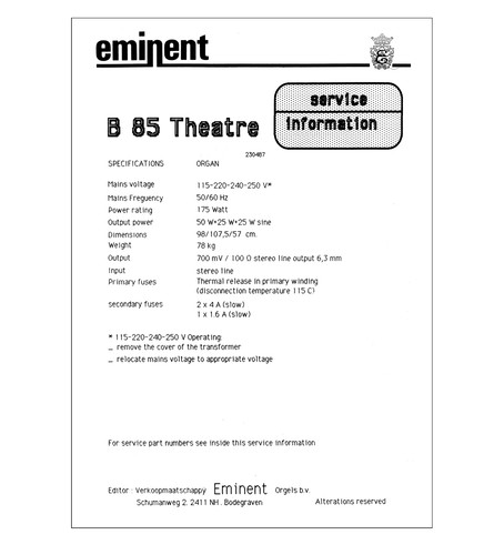 Eminent service manual - b-85,