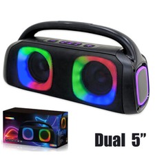 Altoparlante Bluetooth Portatile Forte Boombox Doppio 5" Woofer Esterno Interno DJ Party