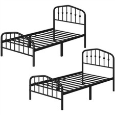 Set di 2 Struttura Letto Singolo Moderno in Ferro con Testiera Rete a Doghe