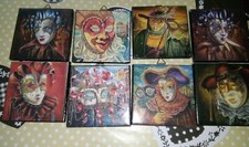 Lotto stock 8 mattonelle quadretti maschere veneziane nuove blocco vintage