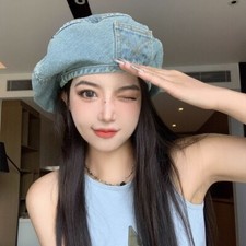 Berretto da pittore donna stile vintage berretto denim baggy casual hip hop moda nuovo