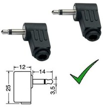 2pz Spina JACK 3,5mm 90° MONO Volante Connettore spinotto spina maschio 3,5mm