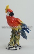 PAPPAGALLO CACATUA SU ALBERO IN CERAMICA ROSSO ANIMALI ARREDO CASA UCCELLI