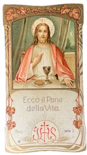 Antico santino Holy Card : ECCO IL PANE DELLA VITA , n.4234 con dedica 1916