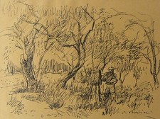 Contardo BARBIERI (Broni 1900–Milano 1966) Pittura en plein air Inchiostro 16x22