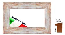 Cornice in legno bianca shabby con sfumature rosse per stampe,quadri Spess.  2,8