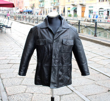 Giacca pelle nera vintage uomo collo a punta anni 70 originale taglia 56