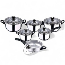 Set Batteria di Pentole Padelle Coperchi in Acciao Inox 12 Pezzi per Cucina