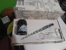 penna in vetro con calamaio e inchiostro aperto mai usato