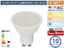 10PZ LAMPADA VT-271 LAMPADINA SMD LED GU10 10W FARETTO SPOTLIGHT 100° 1000 LUMEN
