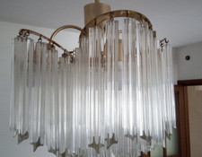 LAMPADARIO VINTAGE 1980 VENINI PER NOVARESI MILANO PRISMI DI VETRO E METALLO