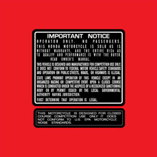 HONDA CR 125 250 500 WARNING