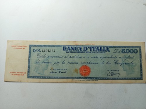 5000 lire titolo - 5000, provvisorio