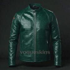 Giacca pelle uomo verde