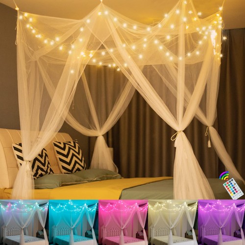 Tettoia letto bianca con luci - letto,