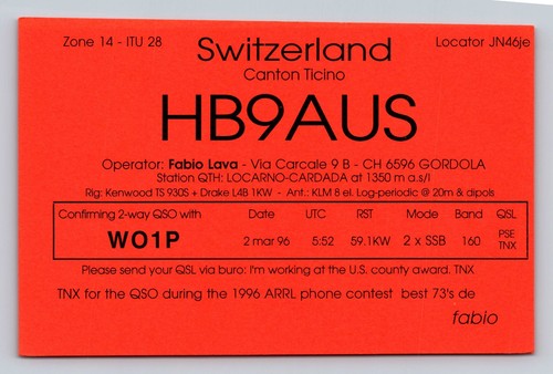 Radioamatore qsl hb9aus - qsl,