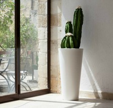 Vaso in Resina Tondo Moderno Ø45xh90 cm con Ripiano Cache-pot giardino terrazzo 