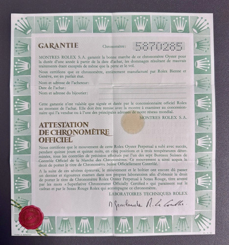 Rolex certificate 58770285 - rolex,