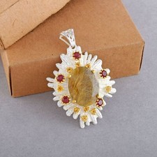 Collana Quarzo Argento Rutilo Gemma Dorata Fatta a Mano 925 Gioielli Etnici 20"