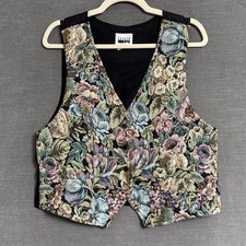 Vintage Leslie Fay Vest L Floral Tapestry 80s 90s Boho Western Cottage Academia