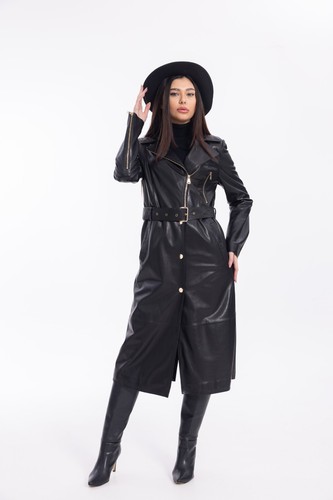 Cappotto donna pelle nero con