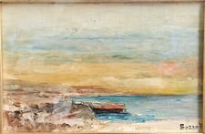 Marina con barca, quadro olio