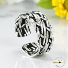 ANELLO UOMO DONNA  FASCIA LAVORATA  ARGENTO 925 RODIATO INTRECCIATO VINCENT PAUL
