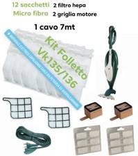 Sacchetti Folletto 12 Profumi 2 Filtri 2 Griglie  1 cavo 7MT VK 135 VK 136 KIT