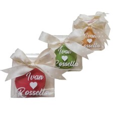 BOMBONIERE KIT DA 15 SCATOLE PVC CON MACARONS COLORATI SCRITTA PERSONALIZZATA