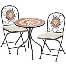 Set Tavolo e Sedie Pieghevoli Mosaico Arredo Esterno Giardino Metall Con Cuscino