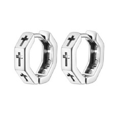 ORECCHINI UOMO ESAGONALI CON CROCI CAVE ACCIAIO INOSSIDABILE COLORE ARGENTO