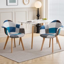 Set di 2 Sedia da pranzo Sedia Poltrona Imbottita E Gambe in Legno Blu