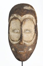 Grande maschera in legno gufo zoomorfo BEMBE 15" Congo RDC arte tribale afric...