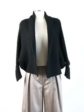 Wool Bolero Black Open Front Cardigan Maglione Lana Mohair Size S-M Made Italy