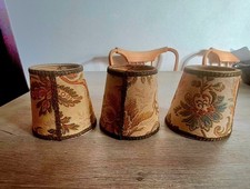 Vintage 3 Paralumi Antichi Con Tessuto Di Gobelins